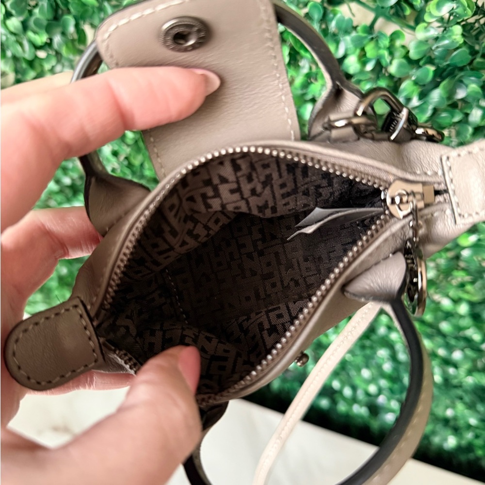 Longchamp Leather Gray Mini Handbag Crossbody Bag Charm - Picture 7 of 8